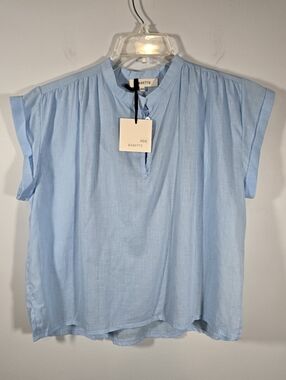 NWT Babette Voile Cotton Blue Sheer Top Size XS/S Cap Sleeve w Cami Lightweight
